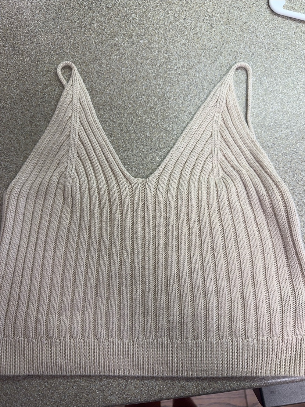 SHEIN Ribbed V-Neck Knit Cami in Light Beige